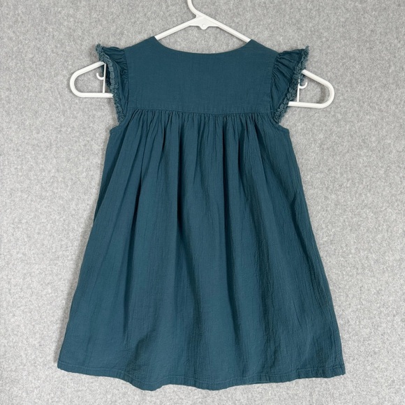 Tea Collection Dress Girl Size 4 Teal Blue Embroidered Flutter Sleeve Geometric - Picture 6 of 12